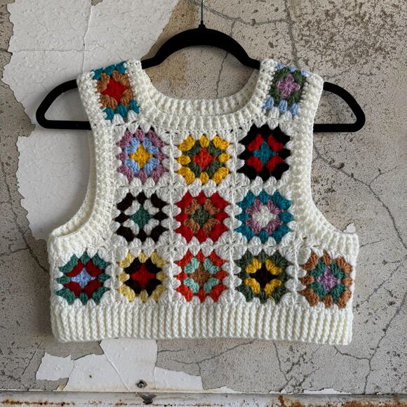 Handmade Tops - Handmade Crochet Granny Square Vest - Fits Like Small